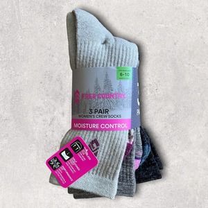 Free Country Ladies Wool Blend 3 pk Crew Socks Size 6-10
